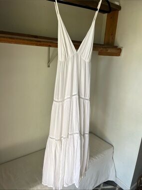 White V-Neck Tiered Maxi Dress with Adjustable Spaghetti Straps